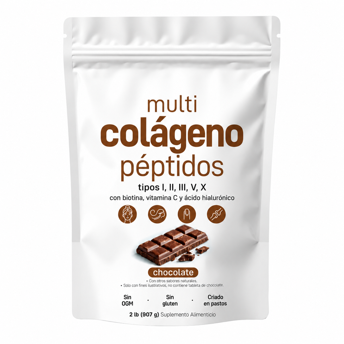 Polvo de Péptidos de Colágeno Múltiple Micro Ingredients - Péptidos de Proteína Hidrolizada (Tipo I, II, III, V, X) con Ácido Hialurónico, Biotina y Vitamina C sin sabor
