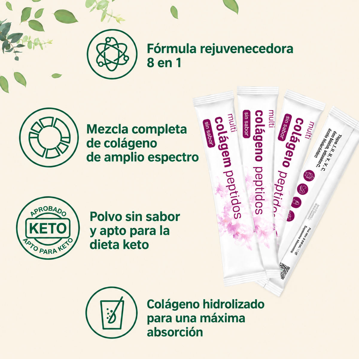 Polvo de Péptidos de Colágeno Múltiple Micro Ingredients - Péptidos de Proteína Hidrolizada (Tipo I, II, III, V, X) con Ácido Hialurónico, Biotina y Vitamina C sin sabor