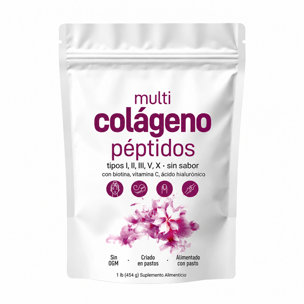 Polvo de Péptidos de Colágeno Múltiple Micro Ingredients - Péptidos de Proteína Hidrolizada (Tipo I, II, III, V, X) con Ácido Hialurónico, Biotina y Vitamina C sin sabor