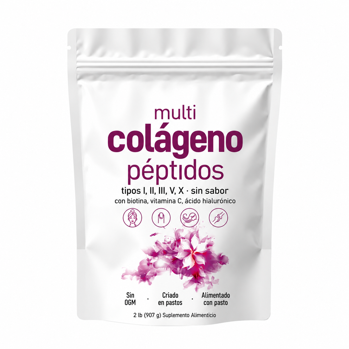 Polvo de Péptidos de Colágeno Múltiple Micro Ingredients - Péptidos de Proteína Hidrolizada (Tipo I, II, III, V, X) con Ácido Hialurónico, Biotina y Vitamina C sin sabor